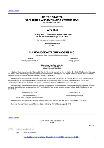 Thumbnail Allient 10-Q Quarterly Report FY2012 