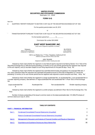 Thumbnail East West Bancorp
 10-Q Quarterly Report FY2012 