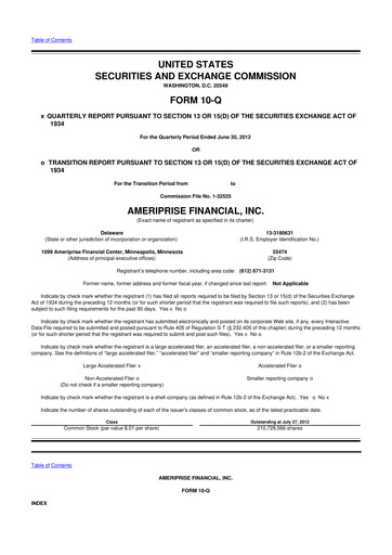 Thumbnail Ameriprise Financial
 10-Q Quarterly Report FY2012 
