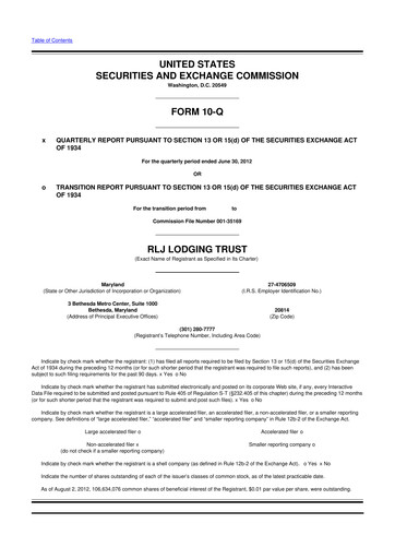 Thumbnail RLJ Lodging Trust 10-Q Quarterly Report FY2012 