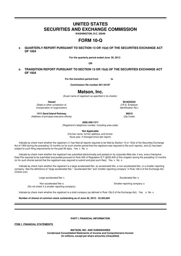Thumbnail Matson 10-Q Quarterly Report FY2012 