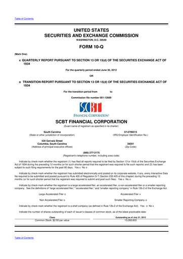 Thumbnail South State Corp 10-Q Quarterly Report FY2012 