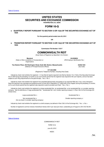Thumbnail Equity Commonwealth 10-Q Quarterly Report FY2012 
