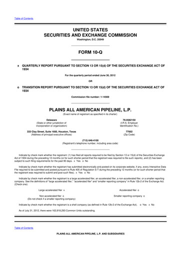 Thumbnail Plains All American Pipeline 10-Q Quarterly Report FY2012 