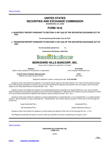 Thumbnail Berkshire Hills Bancorp 10-Q Quarterly Report FY2012 
