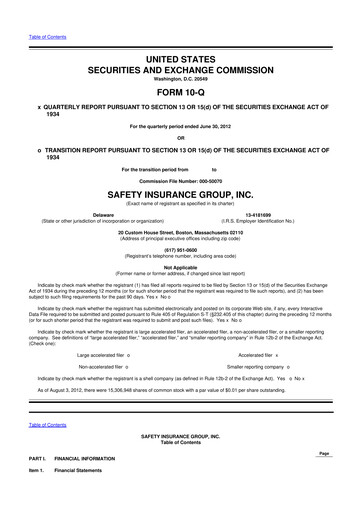 Thumbnail Safety Insurance
 10-Q Quarterly Report FY2012 