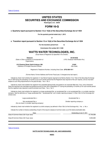 Thumbnail Watts Water Technologies
 10-Q Quarterly Report FY2012 