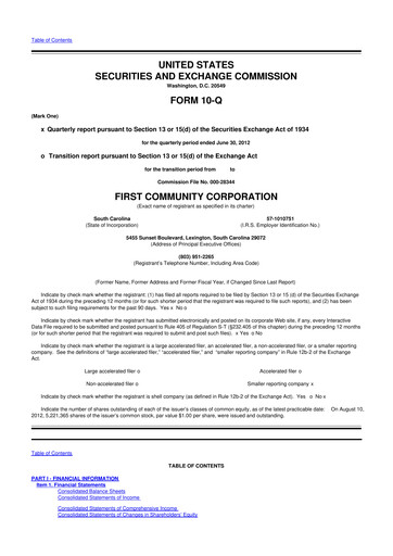 Thumbnail First Community Corporation 10-Q Quarterly Report FY2012 