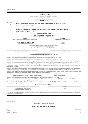 Thumbnail Estee Lauder 10-K Annual Report 2012