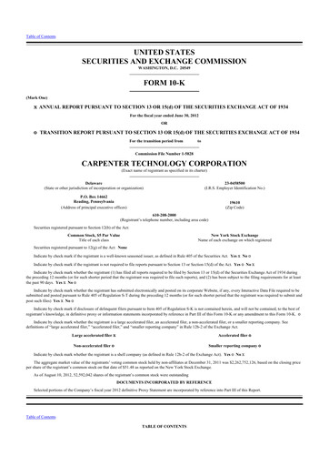 Miniature Carpenter Technology 10-K Rapport annuel 2012