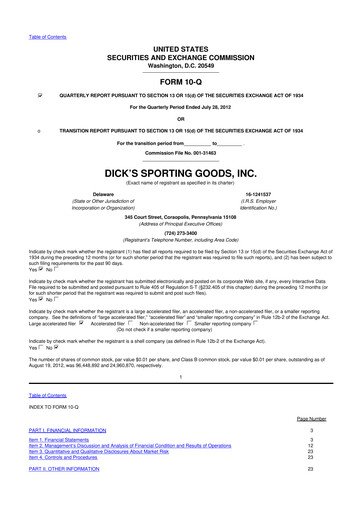 Thumbnail Dick's Sporting Goods
 10-Q Quarterly Report FY2012 