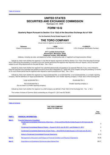 Thumbnail The Toro Company
 10-Q Quarterly Report FY2012 