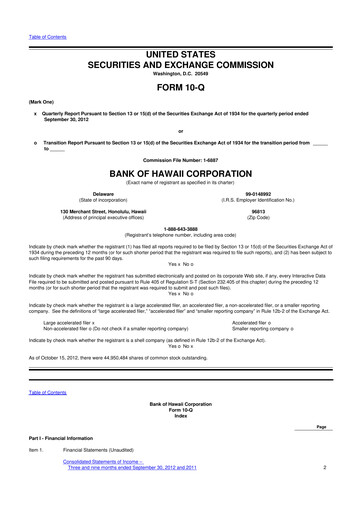 Thumbnail Bank of Hawaii
 10-Q Quarterly Report FY2012 