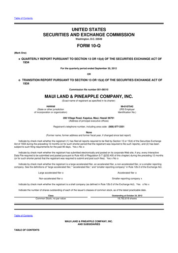 Thumbnail Maui Land & Pineapple Company 10-Q Quarterly Report FY2012 