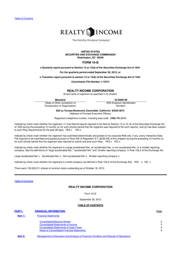 Vorschaubild Realty Income 10-Q Quartalsbericht 2012 