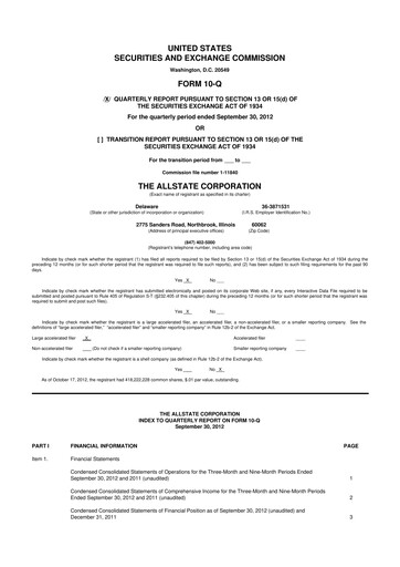 Thumbnail Allstate 10-Q Quarterly Report FY2012 