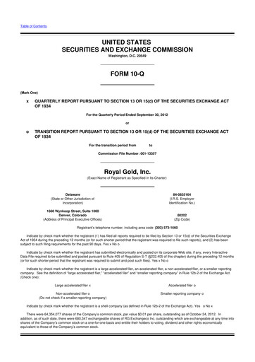 Thumbnail Royal Gold
 10-Q Quarterly Report FY2013 