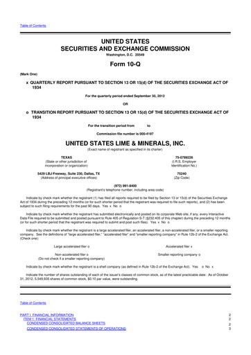 Thumbnail United States Lime & Minerals  10-Q Quarterly Report FY2012 