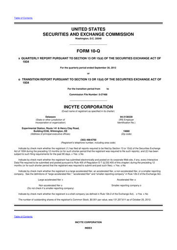 Thumbnail Incyte 10-Q Quarterly Report FY2012 