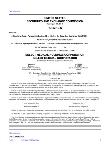 Miniature Select Medical Holdings 10-Q Rapport trimestriel 2012 