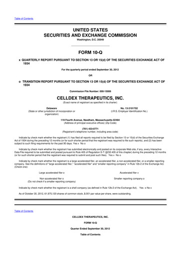 Thumbnail Celldex Therapeutics 10-Q Quarterly Report FY2012 