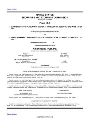 Thumbnail Arbor Realty Trust
 10-Q Quarterly Report FY2012 