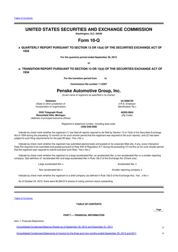Thumbnail Penske Automotive Group 10-Q Quarterly Report FY2012 