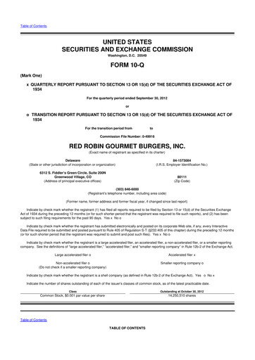 Miniature Red Robin
 10-Q Rapport trimestriel  