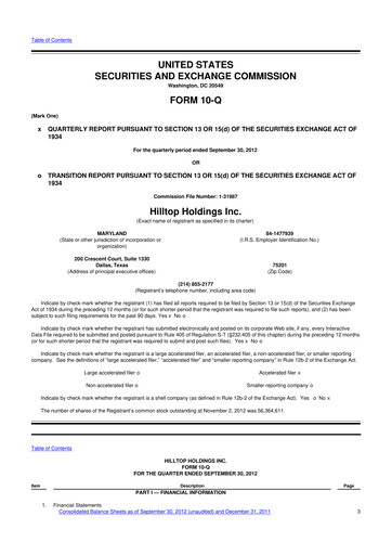 Thumbnail Hilltop Holdings 10-Q Quarterly Report FY2012 