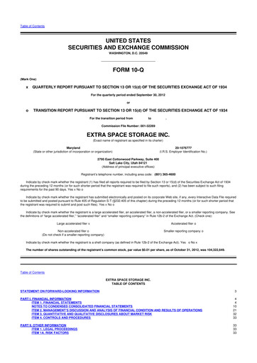 Vorschaubild Extra Space Storage
 10-Q Quartalsbericht 2012 
