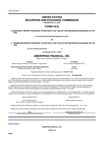 Thumbnail Ameriprise Financial
 10-Q Quarterly Report FY2012 