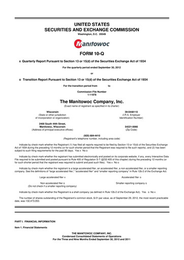 Thumbnail The Manitowoc Company
 10-Q Quarterly Report FY2012 