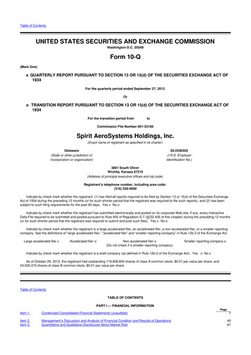 Thumbnail Spirit AeroSystems 10-Q Quarterly Report FY2012 