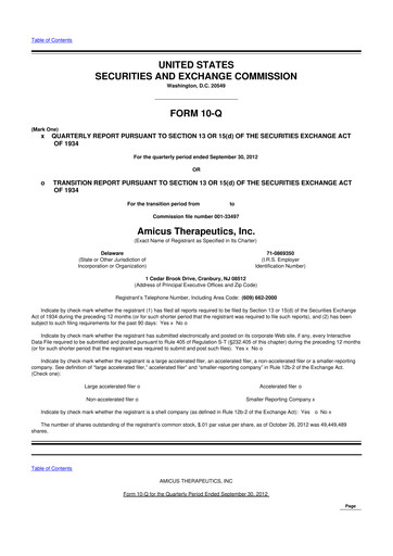 Thumbnail Amicus Therapeutics
 10-Q Quarterly Report FY2012 