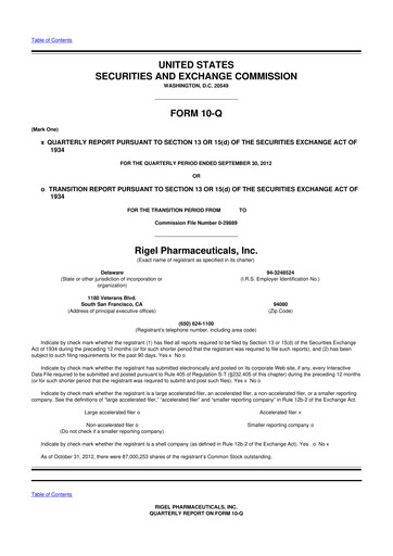 Thumbnail Rigel Pharmaceuticals 10-Q Quarterly Report FY2012 