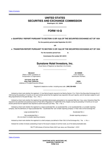Thumbnail Sunstone Hotel Investors
 10-Q Quarterly Report FY2012 