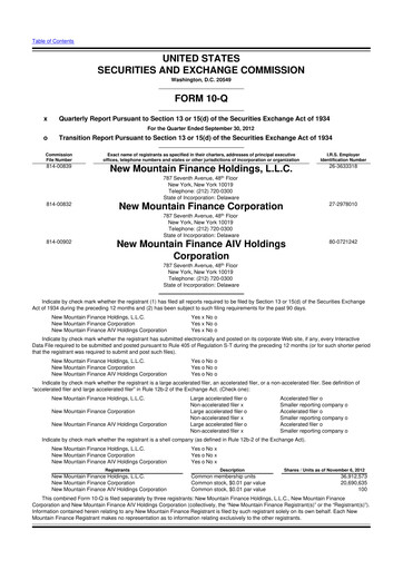 Miniature New Mountain Finance Corporation 10-Q Rapport trimestriel  