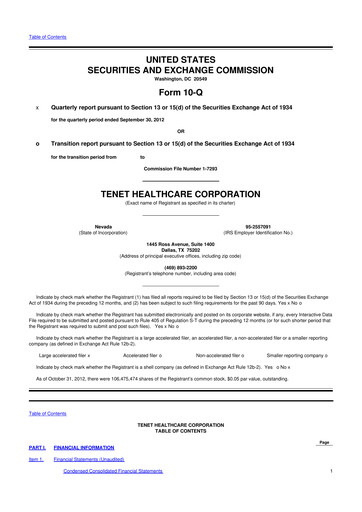 Thumbnail Tenet Healthcare 10-Q Quarterly Report FY2012 