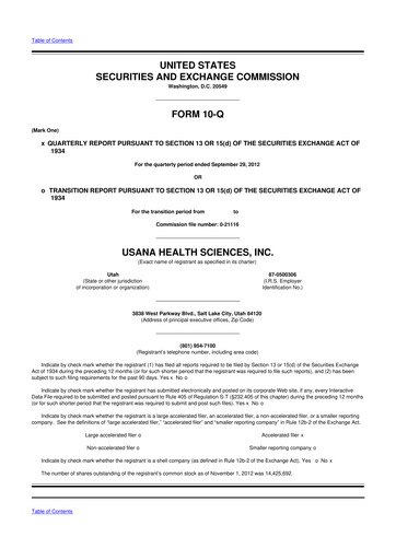 Thumbnail USANA 10-Q Quarterly Report FY2012 