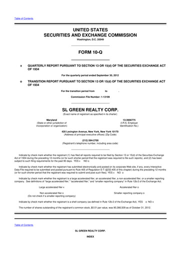 Thumbnail SL Green Realty
 10-Q Quarterly Report FY2012 