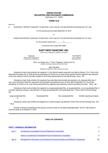 Thumbnail East West Bancorp
 10-Q Quarterly Report FY2012 