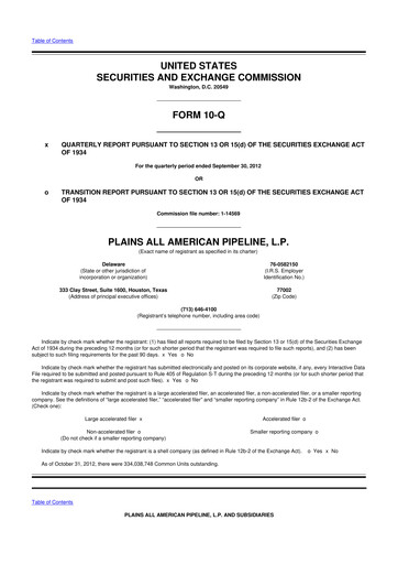 Thumbnail Plains All American Pipeline 10-Q Quarterly Report FY2012 