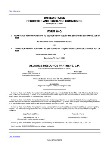 Miniature Alliance Resource Partners 10-Q Rapport trimestriel  