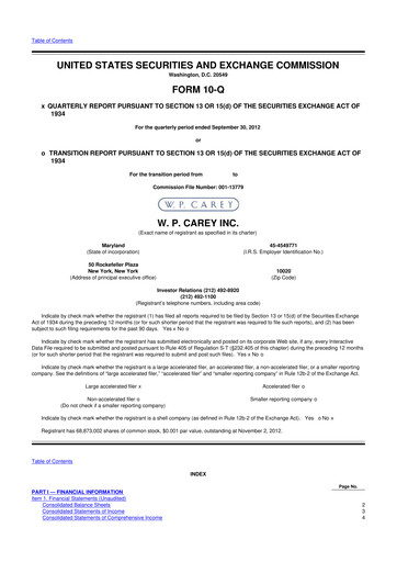 Thumbnail W. P. Carey 10-Q Quarterly Report FY2012 