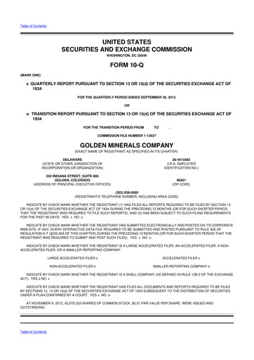 Thumbnail Golden Minerals
 10-Q Quarterly Report FY2012 