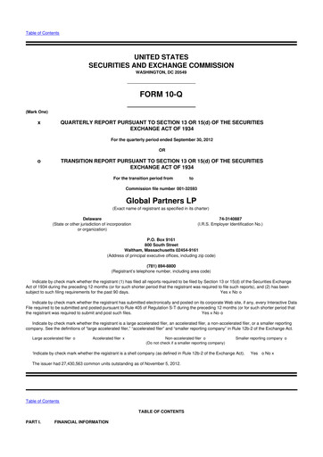 Thumbnail Global Partners LP 10-Q Quarterly Report FY2012 