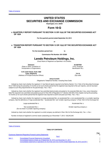 Thumbnail Vital Energy 10-Q Quarterly Report FY2012 