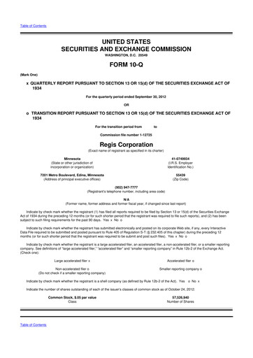 Thumbnail Regis Corporation
 10-Q Quarterly Report FY 
