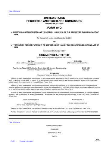 Thumbnail Equity Commonwealth 10-Q Quarterly Report FY2012 