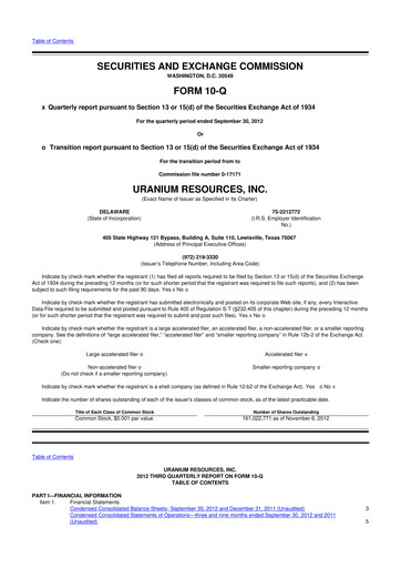 Thumbnail Westwater Resources
 10-Q Quarterly Report FY2012 